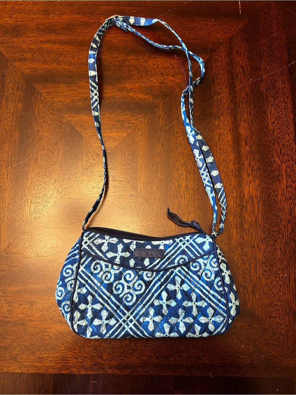 Vera Bradley Blue White Cuban Tiles Patterned Quilted Cotton Crossbody Bag